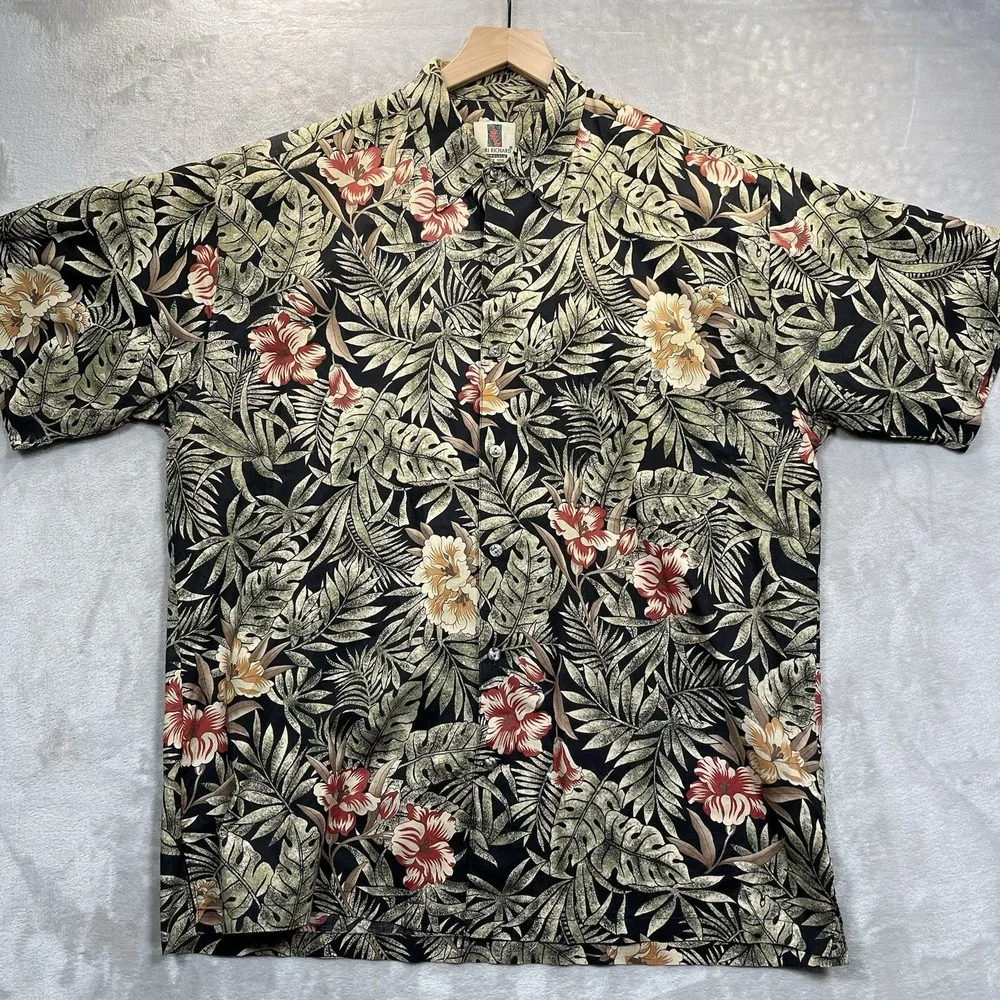 Tori Richards Honolulu Button Down Large Floral Hawaiin Cotton Lawn USA Vintage